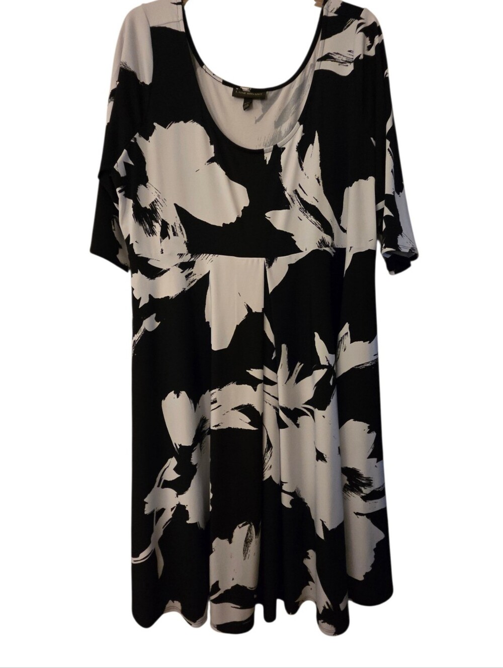 Lane Bryant Black/White Abstract Print Midi Dress Scoop Neck Plus Size 18/20